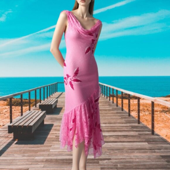 Sue Wong Dresses & Skirts - STUNNING Vintage Y2K Sue Wong Beaded Silk Floral Maxi Pink Dress RARE!!! Sz 8